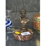 Roman style bronze bust on a marble base, 12.5cm high