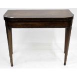 A MAHOGANY D END FOLD OVER CARD TABLE, unextended measures 92cm x 74cm