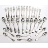 A LARGE SELECTION OF SILVER FLATWARE including a matched set of six silver tea spoons, dessert