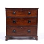 A GEORGIAN CHEST OF THREE LONG DRAWERS, 82cm x 81cm x 50cm