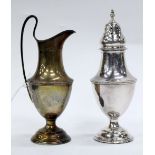 A BIRMINGHAM SILVER BALUSTER CREAM JUG with loop handle and a Birmingham silver sugar sifter, both