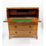 A GEORGE III MAHOGANY SECRETAIRE CHEST with secretaire drawer over three long drawers, all with