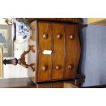 AN EARLY VICTORIAN MAHOGANY BOW FRONTED CHEST OF THREE DRAWERS, 91cm high x 92cm wide x 49cm deep