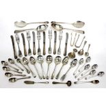 A SELECTION OF SILVER FLATWARE including a pair of silver serving spoons by J Dixon, three small