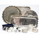 A LARGE SELECTION OF SILVER PLATED ITEMS including toast racks, pot porri, cruet sets,