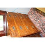 A 19TH CENTURY MAHOGANY CHEST OF FOUR GRADUATED DRAWERS, standing on bracket feet 91cm wide x 96cm