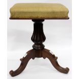 A VICTORIAN MAHOGANY PIANO STOOL standing on fluted tripod base 51cm high