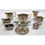 A SMALL SELECTION OF LONDON AND BIRMINGHAM SILVER REQUISITES including twin handled cup, a small