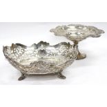 A SHEFFIELD SILVER BREAD BASKET, dated 1922 and a Birmingham silver dish standing on circular