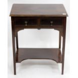 AN EDWARDIAN MAHOGANY SIDE TABLE with two frieze drawers and square tapering legs 60cm wide