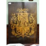 A VICTORIAN MARQUETRY PANEL depicting a collection of objects in a variety of stained woods,