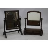 A VICTORIAN MAHOGANY SWING TOILET MIRROR, 67cm x 54cm together with a 19th century mahogany swing