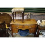 A 19TH CENTURY LINE INLAID MAHOGANY BOW FRONTED DRESSING TABLE AND STOOL (2)