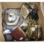 A SELECTION OF BRASS OPTIC MEASURES including examples by Gaskell & Chambers Ltd, silver plated ware