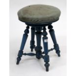 A BLUE PAINTED VICTORIAN REVOLVING PIANO STOOL, 44cm high