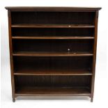 A 20TH CENTURY MAHOGANY OPEN BOOKCASE, 139cm wide x 151cm high x 35cm deep