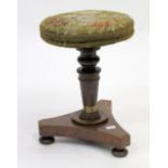 A VICTORIAN STOOL with upholstered seat and a late Victorian mahogany bar back chair standing on