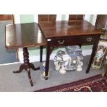 A GEORGE III MAHOGANY SIDE TABLE on chamfered legs, 76cm wide x 48cm deep and a Victorian mahogany