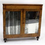 A LATE 19TH / EARLY 20TH CENTURY WALNUT MIRRORED DOOR SIDE CABINET with line inlay, 84cm x 84cm x