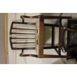 A GEORGE III MAHOGANY ELBOW CHAIR with inset seat and vertical splats, 59cm wide