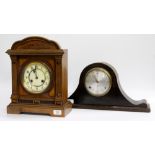 A GERMAN WALNUT CASED MANTLE CLOCK 29.5cm wide and an American mantle clock (2)