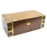 A 19TH CENTURY MAHOGANY AND BRASS BOUND CAMPAIGN WRITING SLOPE 50cm wide