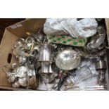 A SELECTION OF SILVER PLATED ITEMS including sauce boats, coffee pots, sugar sifters, cutlery