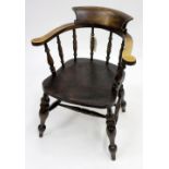 A 19TH CENTURY ELM AND ASH SMOKERS BOW CHAIR 81cm high