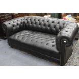 A VICTORIAN STYLE BLACK LEATHER CHESTERFIELD SOFA, 175cm wide approximately x 72cm high