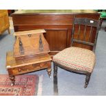 A 20TH CENTURY ROSEWOOD CORRESPONDENCE BOX, a low ebonised chair and a 19th century rosewood