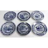 A SELECTION OF BLUE AND WHITE 19TH / 20TH CENTURY PLATES, Studio pottery wares, glass ewer,