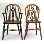 FIVE WHEEL BACK KITCHEN CHAIRS (one carver)