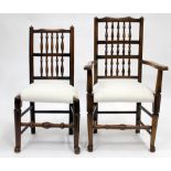 A SET OF EIGHT MATCHED LANCASHIRE SPINDLE BACK CHAIRS (8)