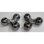 A PAIR OF GEORG JENSEN DANISH CHROME TRIPLE CANDLE HOLDERS, 17cm wide x 6.5cm high (2)