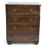 A LATE REGENCY ROSEWOOD SIMULATED CHEST with enclosed washstand, rising top and cupboard below, 78cm