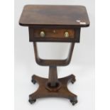 A 19TH CENTURY MAHOGANY WORK TABLE standing on tapering bun feet, fitted with frieze drawer 73cm