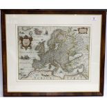 HENRICUS HONDIUS 'Europa', double-page engraving, hand-coloured, 38 x 51 cm