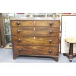 A VICTORIAN MAHOGANY FOUR LONG DRAWER CHEST standing on bracket feet, 108cm wide x 97cm high x