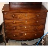 A 19TH CENTURY MAHOGANY BOW FRONTED CHEST OF FOUR LONG GRADUATED DRAWERS with turned knob handles