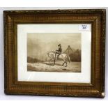 AN EARLY 19TH CENTURY SEPIA WATERCOLOUR depicting what might be a Welsh man on horseback, 40.5cm x