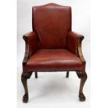 A LATE 19TH CENTURY GAINSBOROUGH STYLE LEATHER ARMCHAIR 102cm high