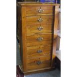 A STAINED PINE WELLINGTON SECRETAIRE CHEST OF DRAWERS 56cm wide x 113cm high