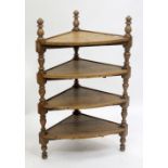 A VICTORIAN / EARLY 20TH CENTURY PINE SHAPED CORNER WHATNOT, 67cm approximately wide x 106cm high