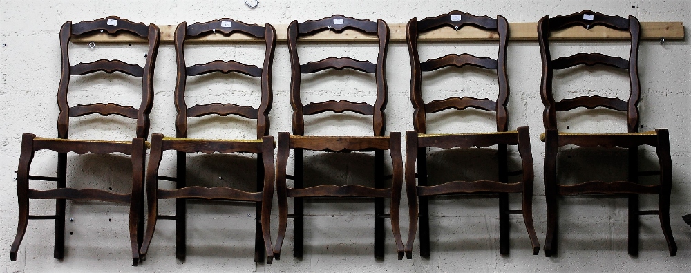 A SET OF SIX FRENCH LADDER BACK KITCHEN CHAIRS with rush seats (6) - Image 2 of 2