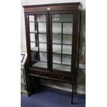 AN EDWARDIAN MAHOGANY AND SATINWOOD INLAID GLAZED DISPLAY CABINET, 90cm wide x 168cm high together