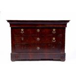 AN EMPIRE MAHOGANY FOUR DRAWER COMMODE (marble top and some fittings lacking) 132cm wide x 89.5cm