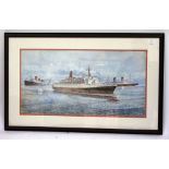 CHRIS DUKE - Queen Elizabeth II, in New York Harbour, watercolour, signed lower left and dated