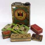 A COLLECTION OF OLD TINS to include Lubricants Service Station, Barcelona tin