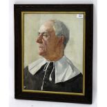 A 19TH CENTURY WATERCOLOUR PORTRAIT of a gentleman in Puritan dress 47.5cm x 37cm