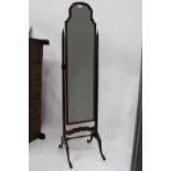 A WALNUT FRAMED CHEVAL MIRROR, 41cm wide x 162cm high